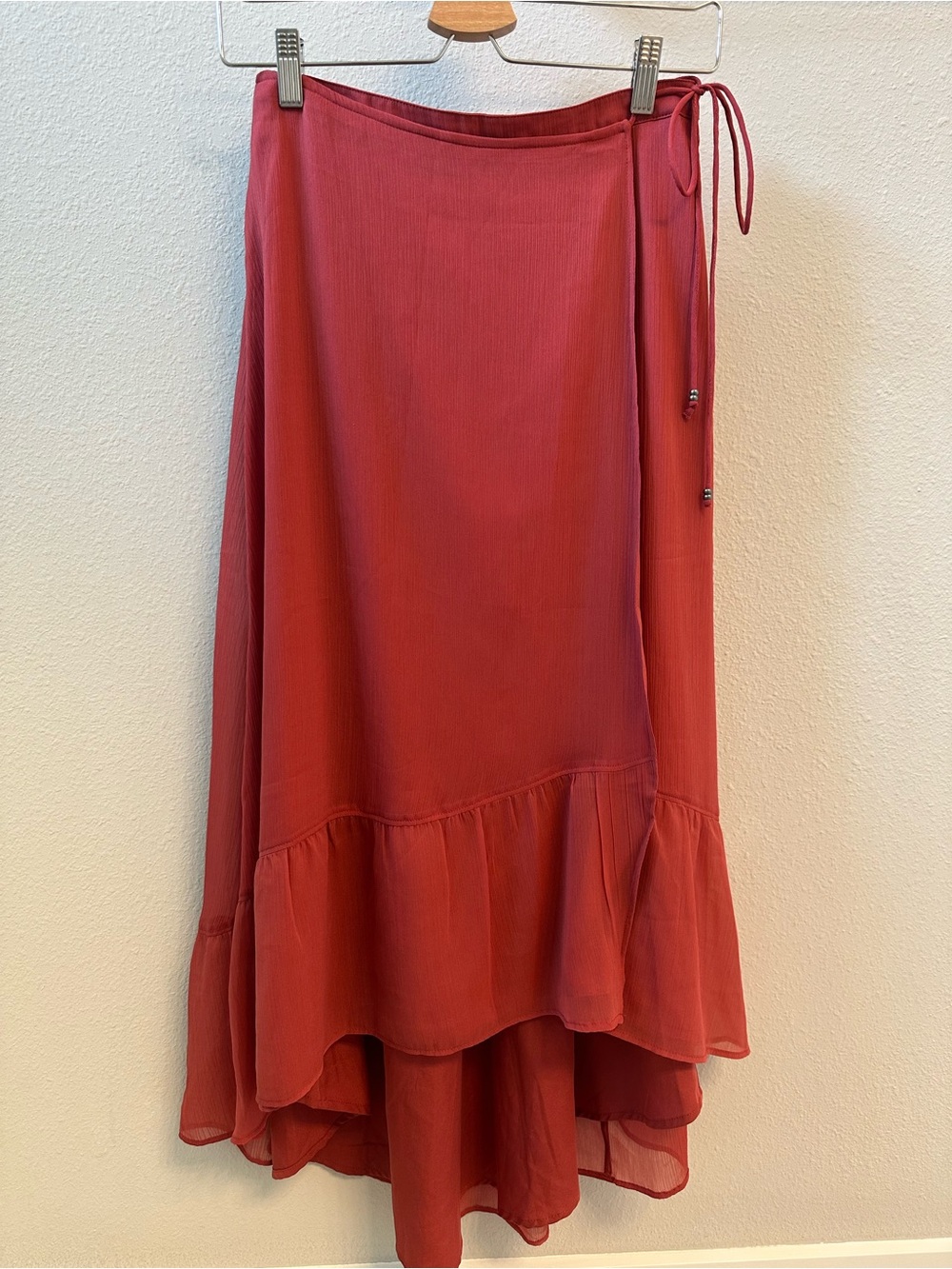 Abercrombie & Fitch Rust Red High-Low Ruffle Wrap Skirt